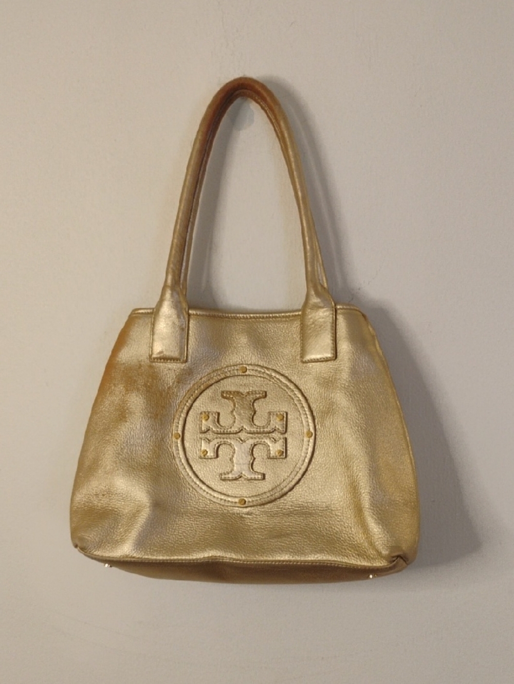 Tory Burch Metallic Gold Shoulder Bag with Signature Medallion